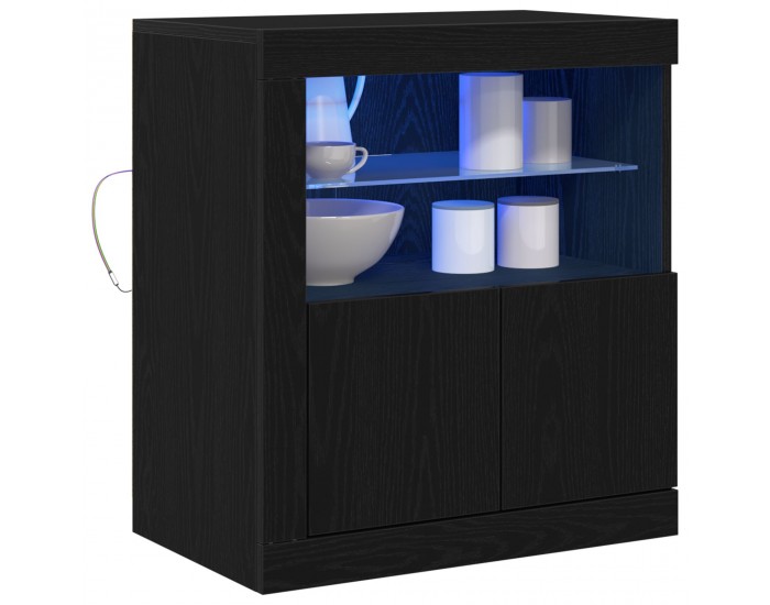 Sonata H страничен шкаф с LED светлини черен дъб 60,5x37x67 см