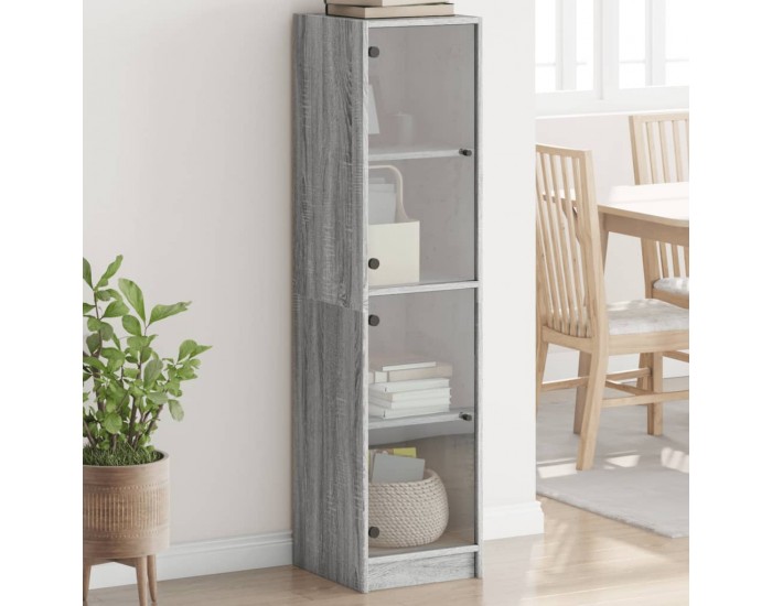 Sonata H Висок шкаф със стъклена врати, сив сонома, 35x37x142 см