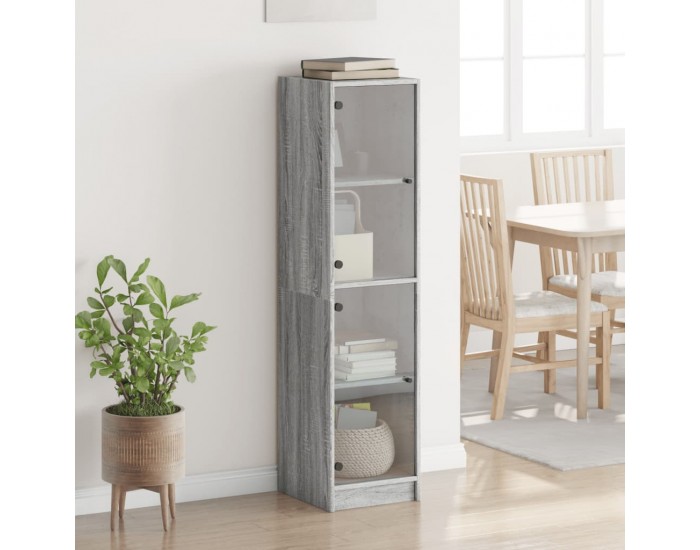 Sonata H Висок шкаф със стъклена врати, сив сонома, 35x37x142 см