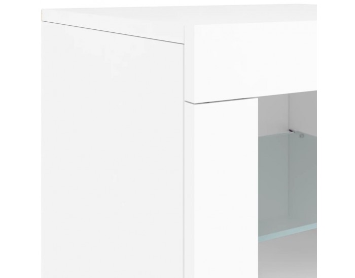 Sonata H Сайдборд с LED светлини, бял, 162x37x67 см