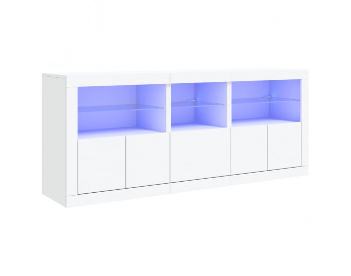 Sonata H Сайдборд с LED светлини, бял, 162x37x67 см