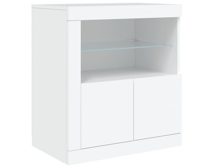 Sonata H Сайдборд с LED светлини, бял, 162x37x67 см
