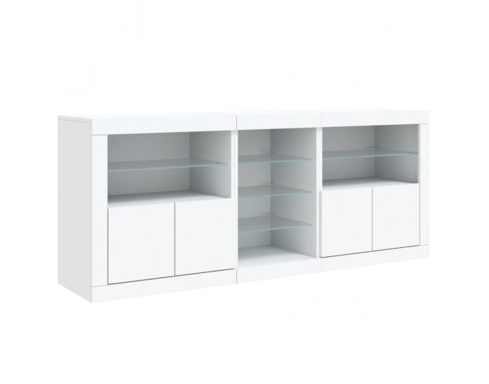 Sonata H Сайдборд с LED светлини, бял, 181,5x37x67 см