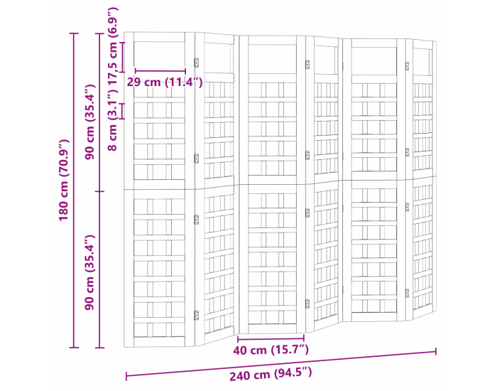 Sonata H Екстериорен параван за личен живот 6 панели импрегнирано дърво бор
