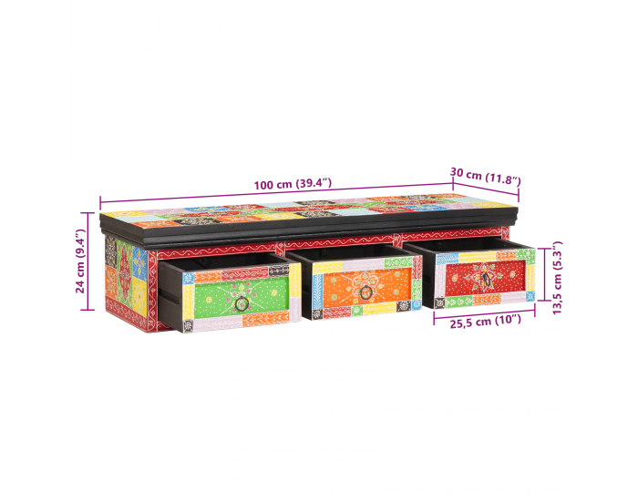 Sonata H Стенен ТВ шкаф 100x30x24 см Масивно дърво Рохаво манго