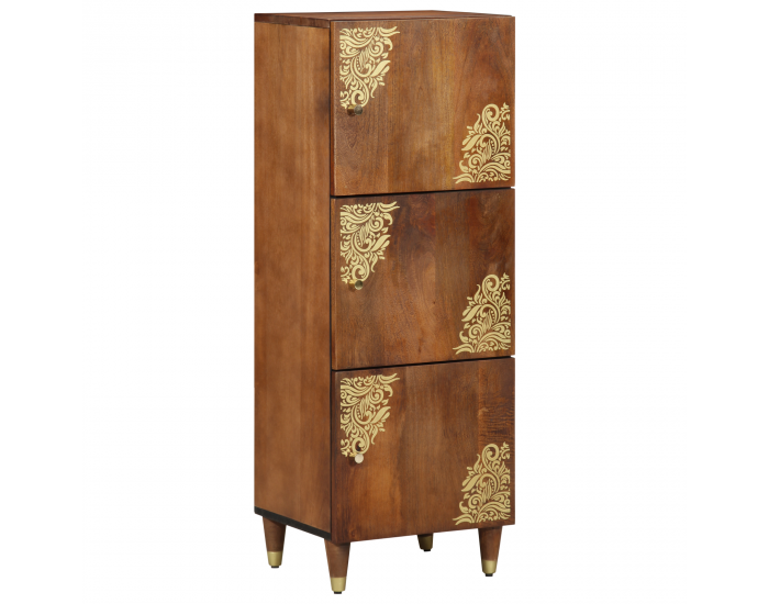 Sonata H Висок шкаф Меден цвят с златисти акценти Масивно мангово дърво