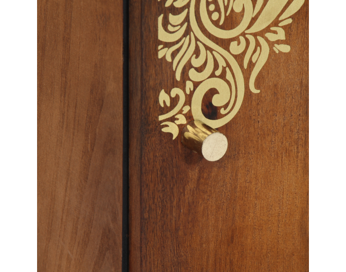 Sonata H Висок шкаф Меден цвят с златисти акценти Масивно мангово дърво