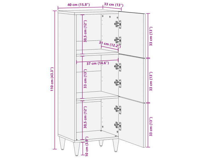 Sonata H Висок шкаф Меден цвят с златисти акценти Масивно мангово дърво
