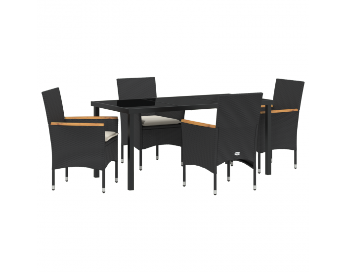 Sonata H 5 Часов Градински Трапезен Комплект с Възглавници Черен Полиратан