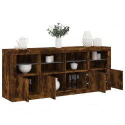 Sonata H Сайдборд с LED светлини, oпушен дъб, 163x37x67 см - Шкафове, Витрини, Модулни секции