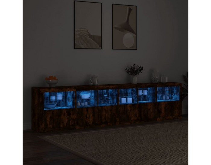Sonata H Сайдборд с LED светлини, oпушен дъб, 283x37x67 см