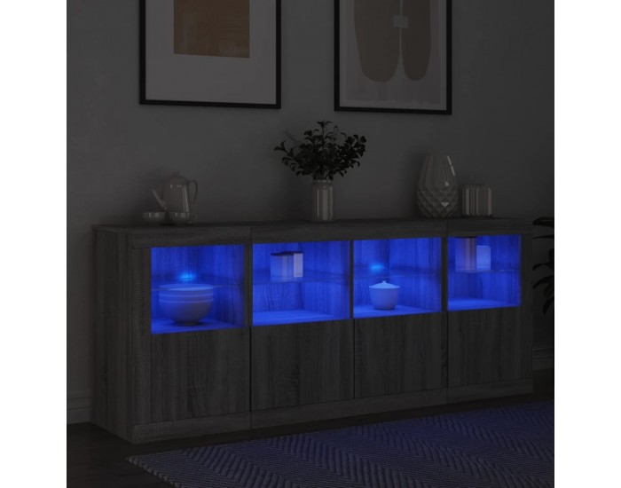 Sonata H Сайдборд с LED светлини, сив сонома, 163x37x67 см