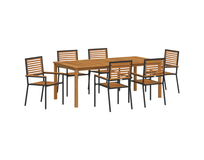 Комплект за градина Sonata H от 7 части Черен Полиротан Акация