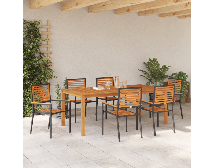 Комплект за градина Sonata H от 7 части Черен Полиротан Акация