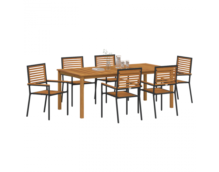 Комплект за градина Sonata H от 7 части Черен Полиротан Акация