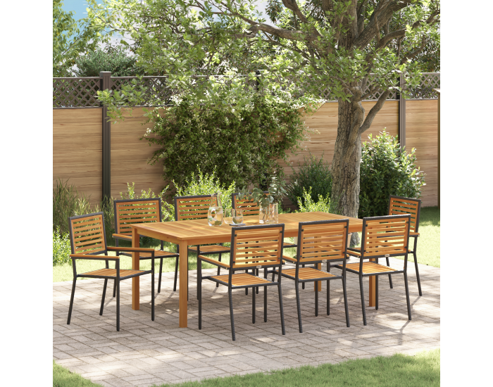 9-частен градински трапезен комплект на Sonata H Черен Полиротан Акация