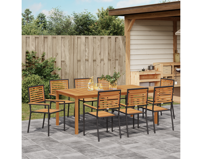 9-частен градински трапезен комплект на Sonata H Черен Полиротан Акация