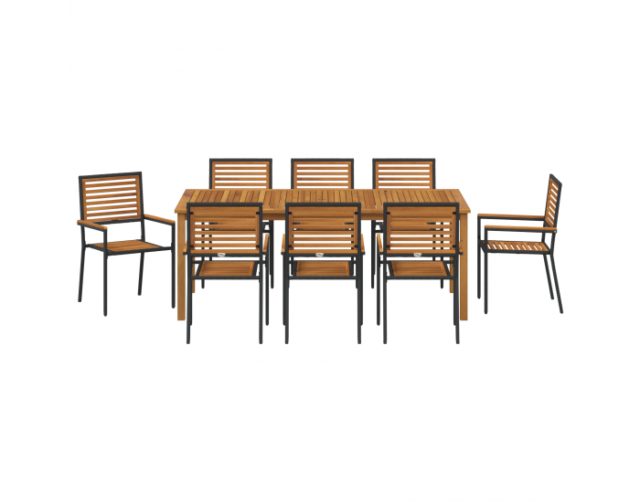 9-частен градински трапезен комплект на Sonata H Черен Полиротан Акация