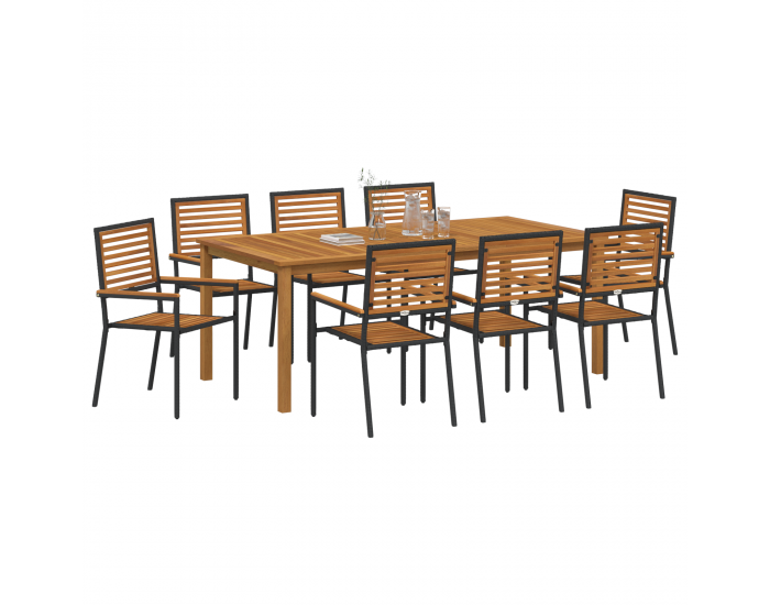 9-частен градински трапезен комплект на Sonata H Черен Полиротан Акация