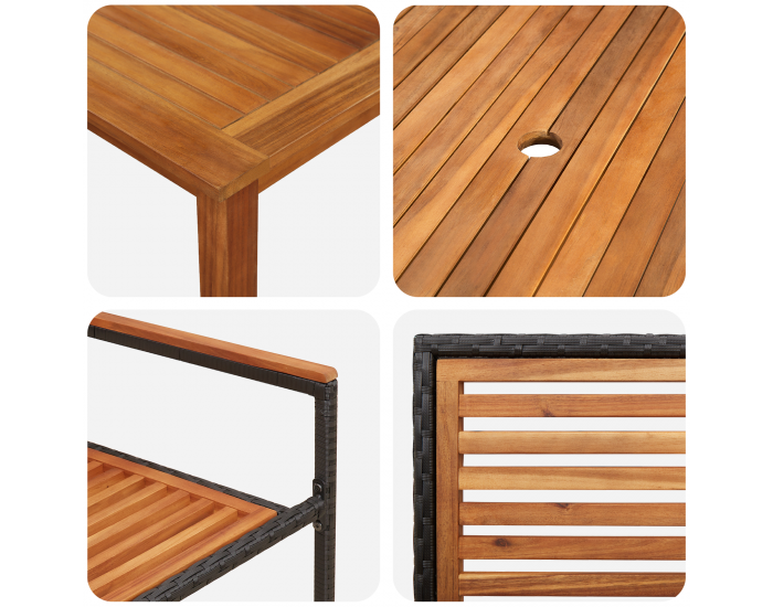 9-частен градински трапезен комплект на Sonata H Черен Полиротан Акация