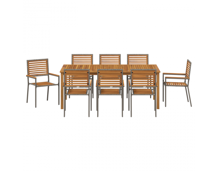 Комплект за градински обяд Sonata H от 9 части Сив Полирана ратан Акация