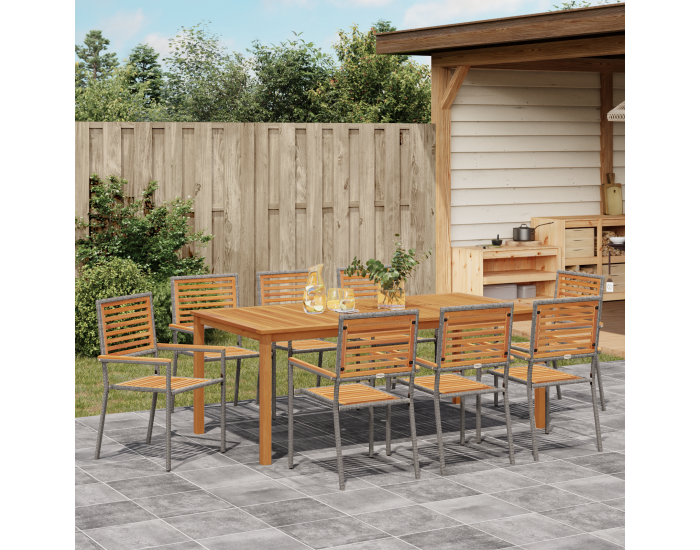 Комплект за градински обяд Sonata H от 9 части Сив Полирана ратан Акация