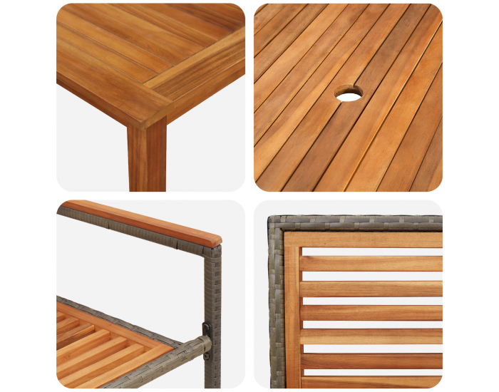 Комплект за градински обяд Sonata H от 9 части Сив Полирана ратан Акация