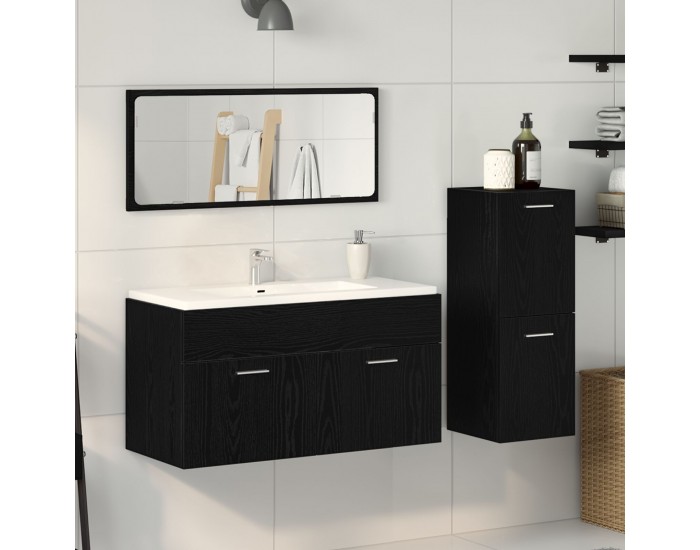 Sonata H Комплект мебели за баня от 3 части Черен дъб от инженерна дървесина