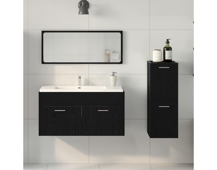 Sonata H Комплект мебели за баня от 3 части Черен дъб от инженерна дървесина