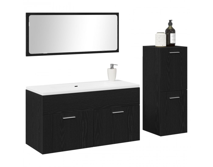 Sonata H Комплект мебели за баня от 3 части Черен дъб от инженерна дървесина