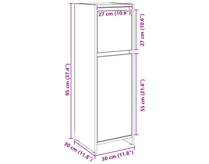 Sonata H Черен бански шкаф, дъбов, 30x30x95 см, от инженерно дърво