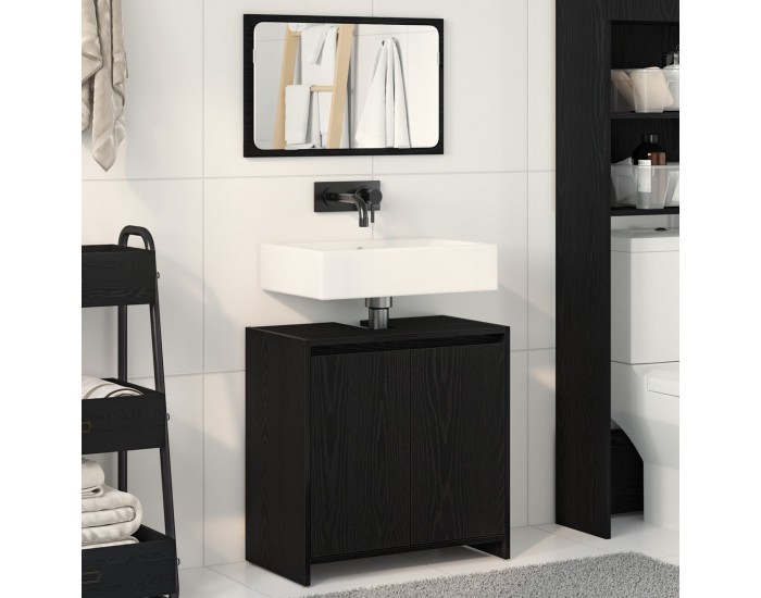 Sonata H Банкова шкафче с огледало, Черен дъб, 60x33x61 см, Инженерна дървесина