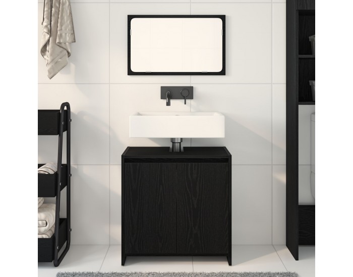 Sonata H Банкова шкафче с огледало, Черен дъб, 60x33x61 см, Инженерна дървесина