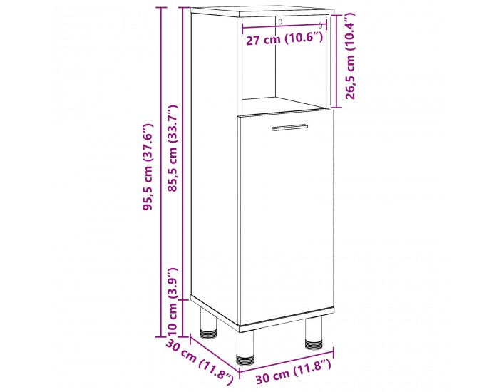 Sonata H Баня Кабинет Черен Дъб 30x30x95 см Инженерна Дървесина