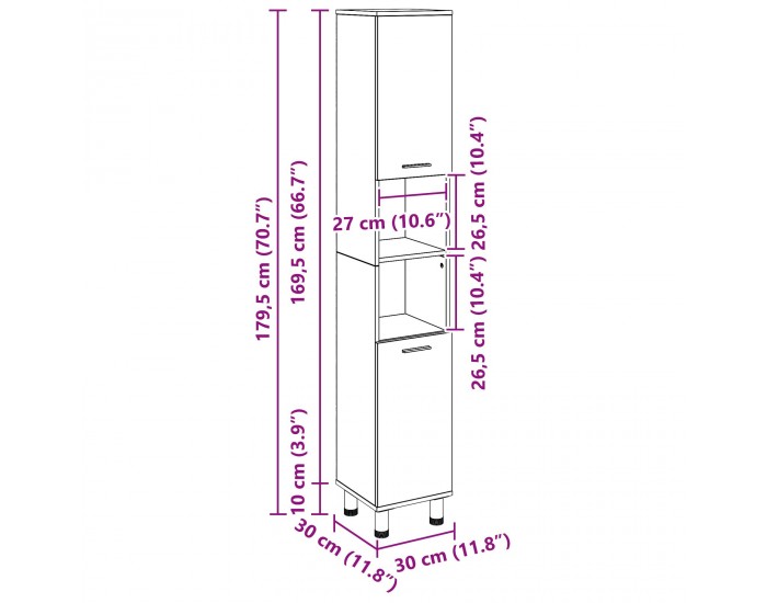 Sonata H Черен дъб за баня 30x30x179 см от инженерно дърво