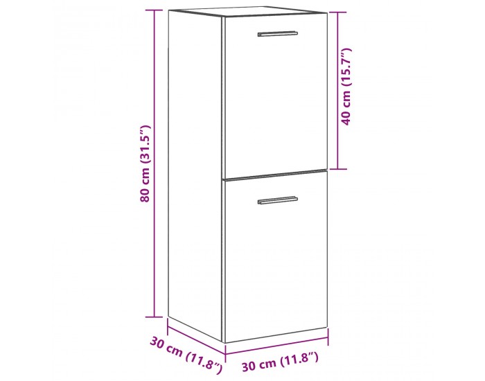 Sonata H Черен Дъб Стенен Шкаф за Баня 30x30x80 см от Инженерна Дървесина