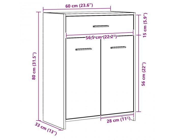 Sonata H Баня Кабинет Черно дъбово Инженерна дървесина 60 x 33 x 80 см