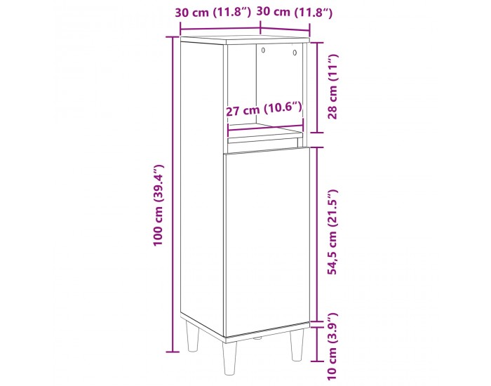 Sonata H Бюфет за баня Черен дъб 30x30x100 см Инженерна дървесина
