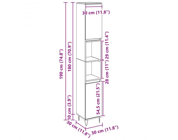 Sonata H Баня Шкаф Черен Дъб 30x30x190 см Инженерна Дървесина