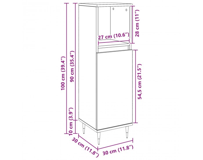 Sonata H Баня Кабинет Черен Дъб 30x30x100 см Инженерна Дървесина