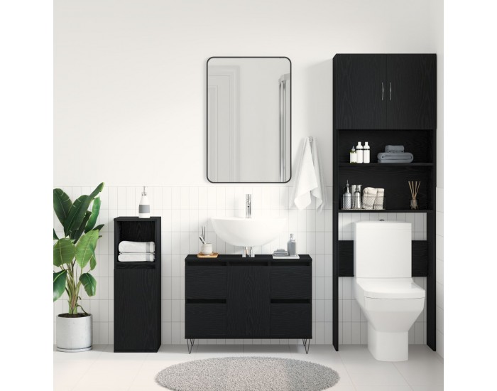 Sonata H Мивка за баня с шкаф Черен дъб 80x33x60 см Инженерна дървесина
