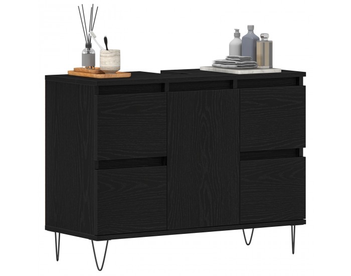 Sonata H Мивка за баня с шкаф Черен дъб 80x33x60 см Инженерна дървесина