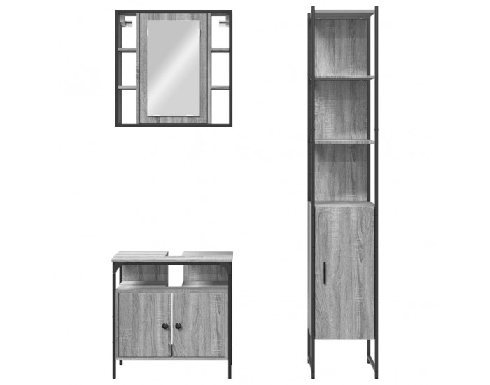 Sonata H Комплект шкафове за баня от 3 части инженерно дърво Сив сонома