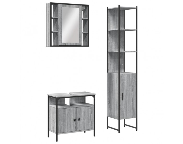 Sonata H Комплект шкафове за баня от 3 части инженерно дърво Сив сонома