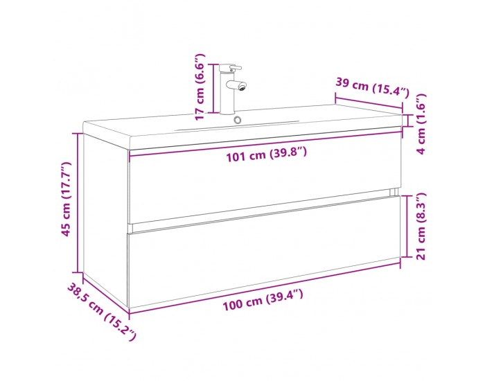 Sonata H Комплект мебели за баня от 2 части, керамика и инженерно дърво
