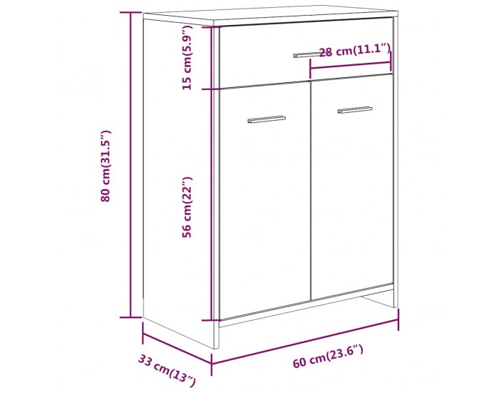 Sonata H Шкаф за баня, опушен дъб, 60x33x80 см, инженерно дърво