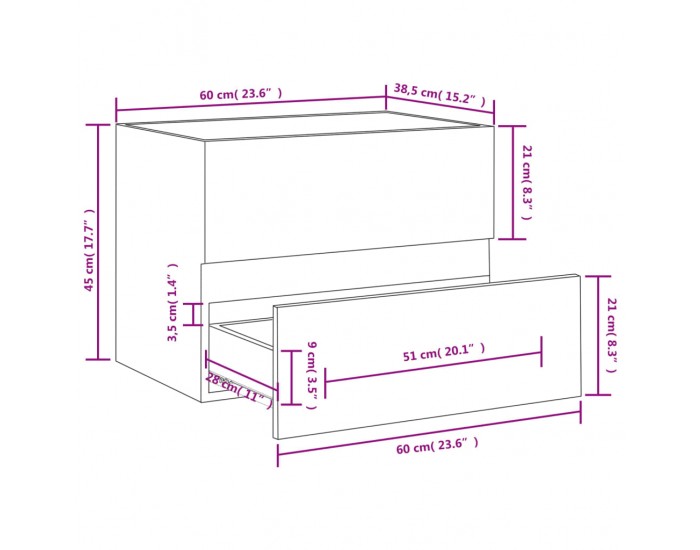 Sonata H Шкаф за мивка, сив сонома, 60x38,5x45 см, инженерно дърво