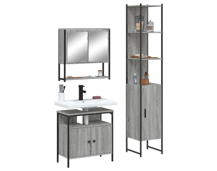 Sonata H Комплект мебели за баня от 3 части сив сонома инженерно дърво