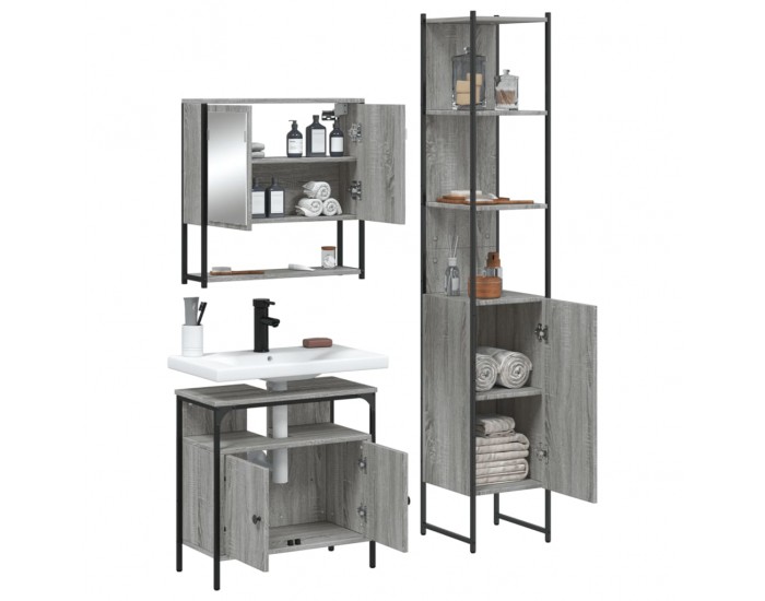 Sonata H Комплект мебели за баня от 3 части сив сонома инженерно дърво