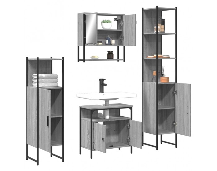 Sonata H Комплект мебели за баня от 4 части сив сонома инженерно дърво
